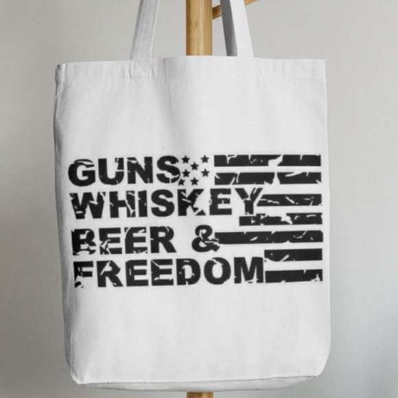 Guns Whiskey Freedom Western Canvas Tote Bag - Picture 2 of 2